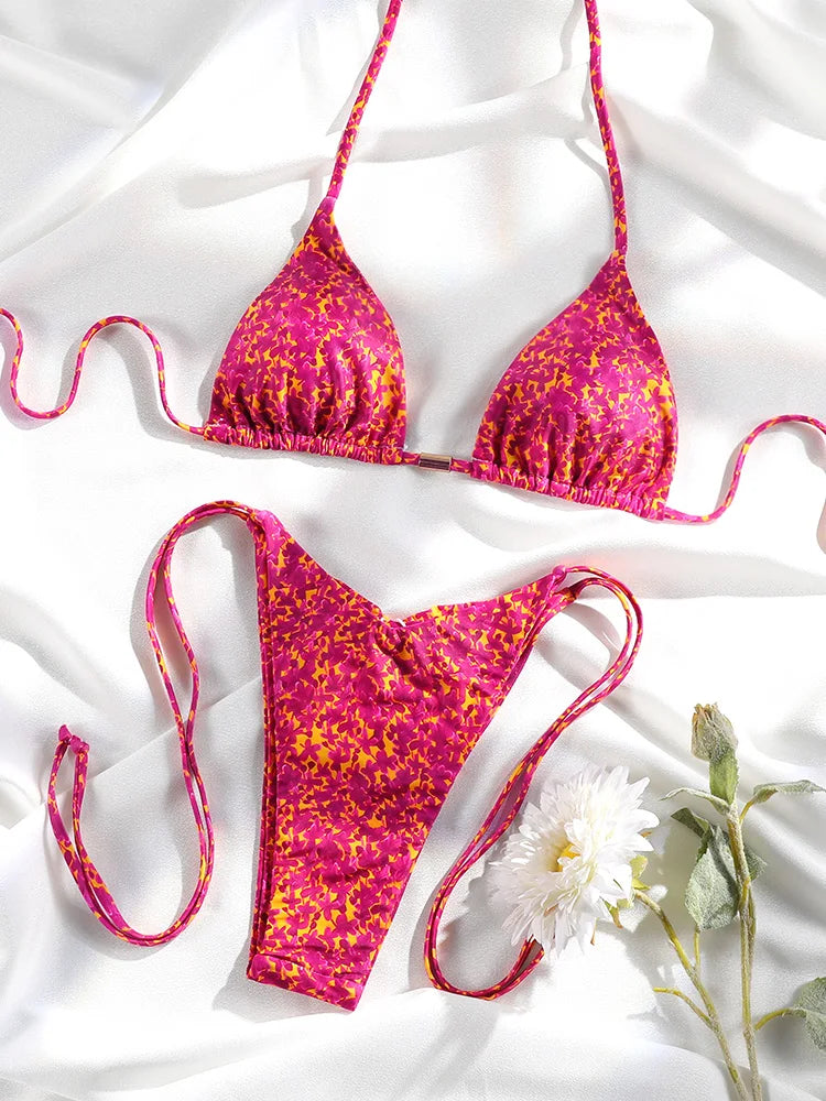 Printed Swimwear Swimsuits Bandage Bikini Sets Summer Bikinis High Cut Biquinis New Beachwear Low Waist Swimsuit
