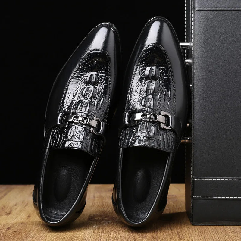 Man Shoes Crocodile Grain Leather Dress Business Office Slip-on Mens Wedding Party Loafers Men's Casual Buckle Flats