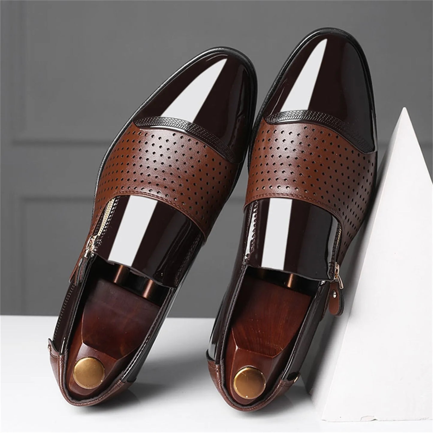 Leather Dress Shoes Men Fashion Summer And Autumn Men Leather Shoes Pointed Toe Low Heel Zipper Mens Leather Athletic Shoes