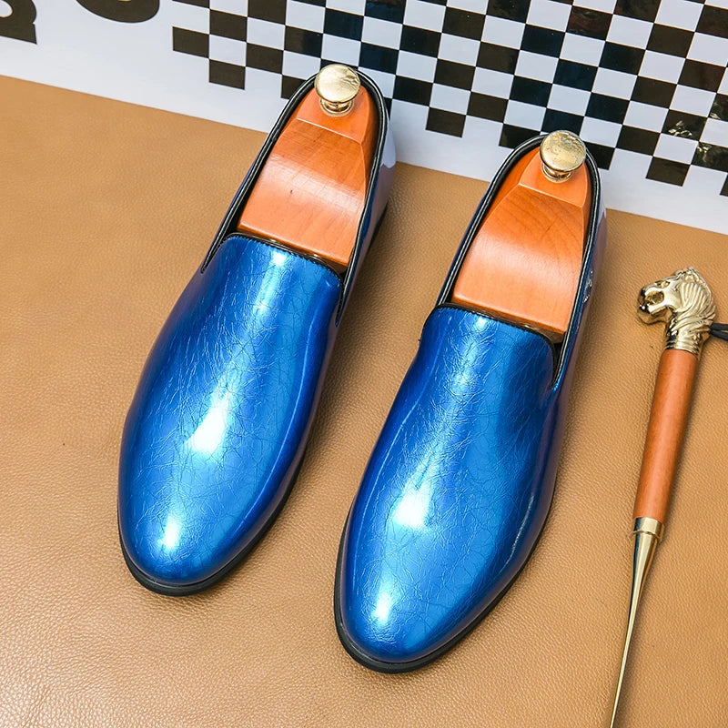 Luxury Designer Men's Pointed Candy Color Shiny Patent Leather Flats Shoes Male Wedding Casual Loafers Formal Dress Footwear
