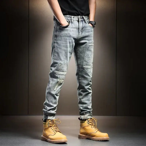 2025 New Japan Style Men's Jeans Korean High Street Patchwork Denim Pants Boyfriend Jeans Loose Straight Fit Casual Trousers