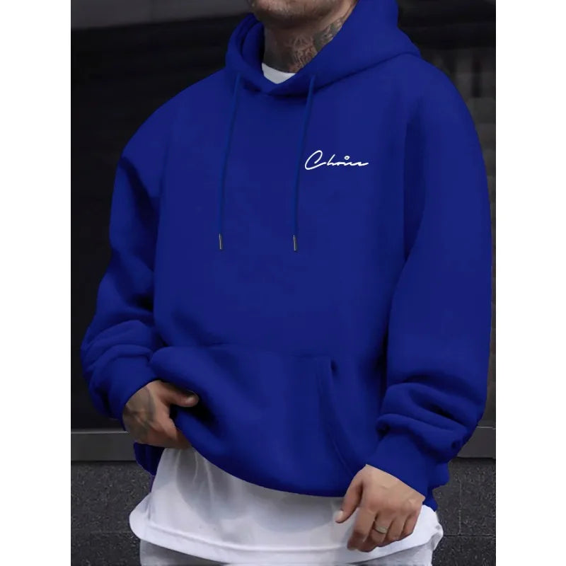 2025 New Simple Printed Men's Casual Hoodie Comfortable Hoodie with Kangaroo Pocket Loose Casual Four Seasons Street Hoodie
