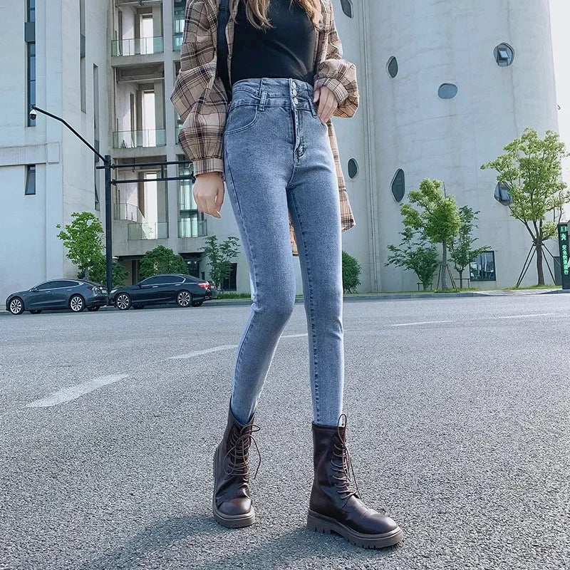 Spring Autumn 2022 New Women's Jeans Ultra-High Waisted Slimming Stretchy Outerwear Smooths Your Silhouette Pencil Slim Fit Trou