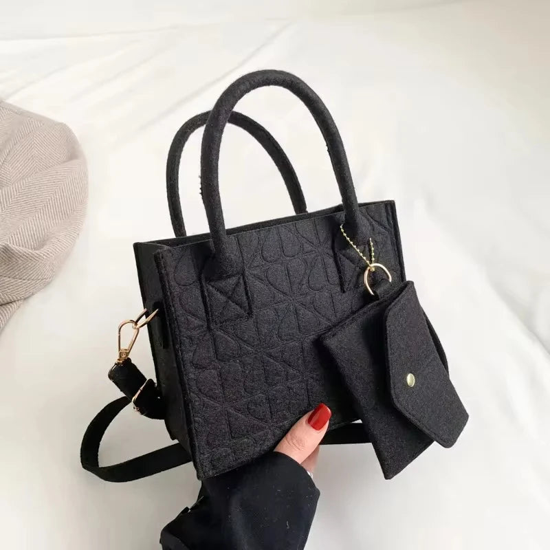 Korean Version Minimalist Embossed Felt Lightweight Handbag 2024 New Single Shoulder Diagonal Span Two-Piece Bag For Women