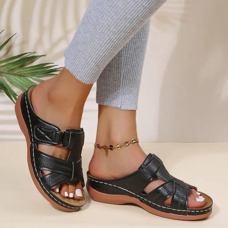 2024 Summer Women Wedge Sandals Premium Orthopedic Open Toe Sandals Vintage Anti-Slip Leather Casual Female Platform Retro Shoes