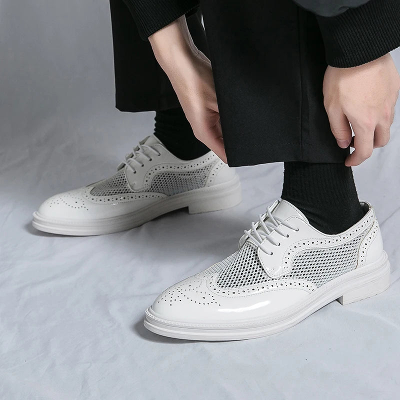 New Summer Oxford Shoes Luxury Brand Men's Wedding Shoes Pointed Toe Men Dress Shoes Breathable Casual Brogue Shoes Big Size 46