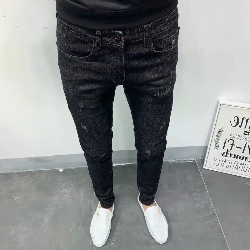 Spring Autumn 2024 Kpop Fashion Men's Denim Jeans Casual Slim Long Pants Korean Solid Black Boyfriend Designer Luxury Jeans