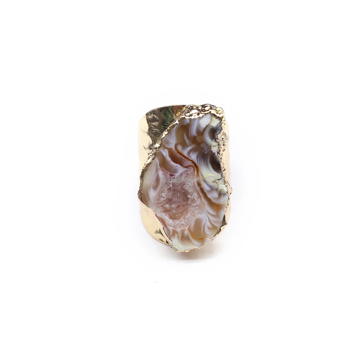 4PCS Wholesale Irregular Raw Embryo Agate Ring Geode Stone Adjustable Gold Plated Open Wide Gemstone Finger Handmade Jewelry