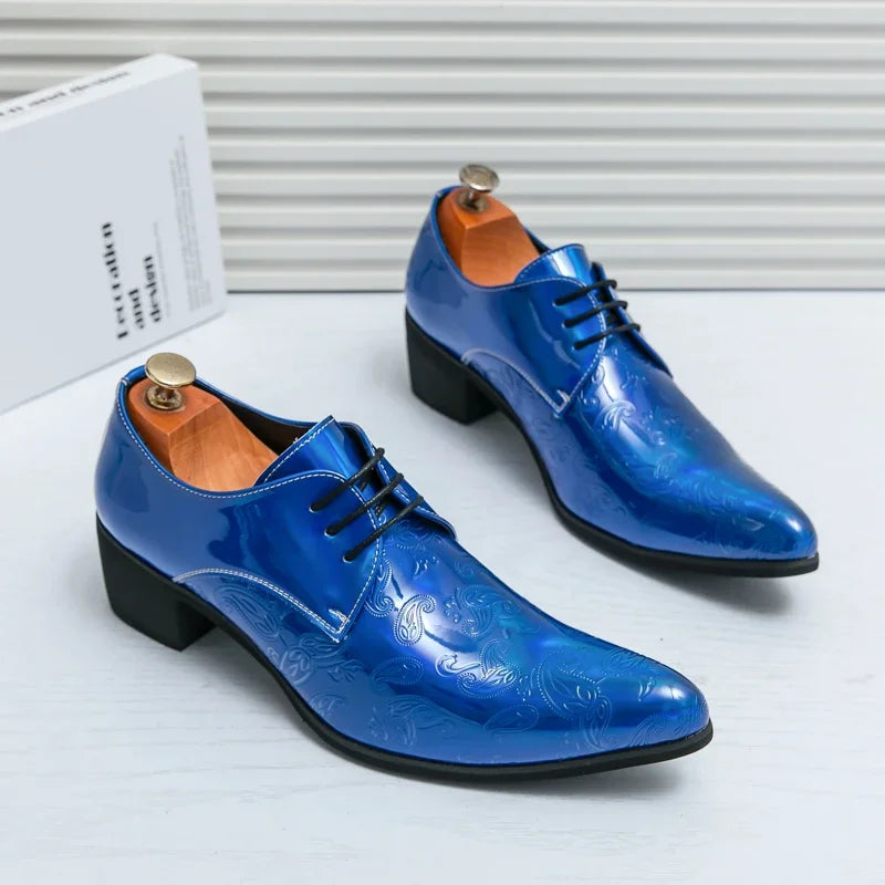 Luxury Designer Men's Charm Blue Black Pointed Men Shoes Man Male Formal Wedding Prom Dress Prom Loafers Shoes for Men