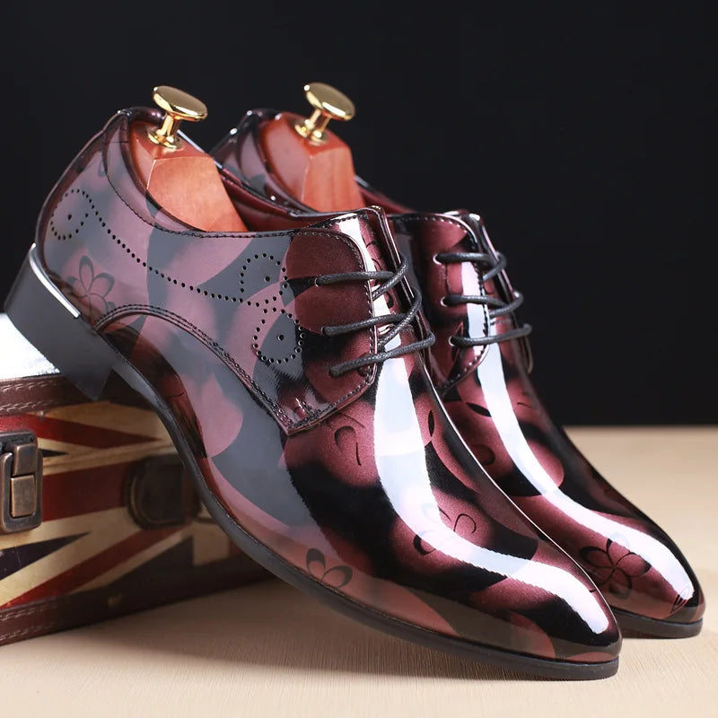 Men's Dress Shoes Floral Pattern Oxfords Fashion Lace-Up Men Business Shoes Luxury Wedding Shoe Office Pointed Men Leather Shoes
