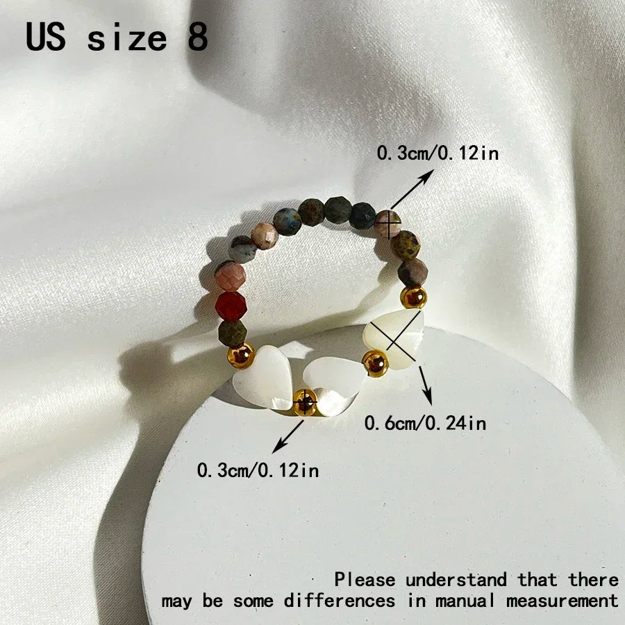 Handmade Facted 3mm Natural Stone Beaded Rings for Women Girls Fashion Jewelry Rhodochrosite Statement Ring Wedding Wholesale