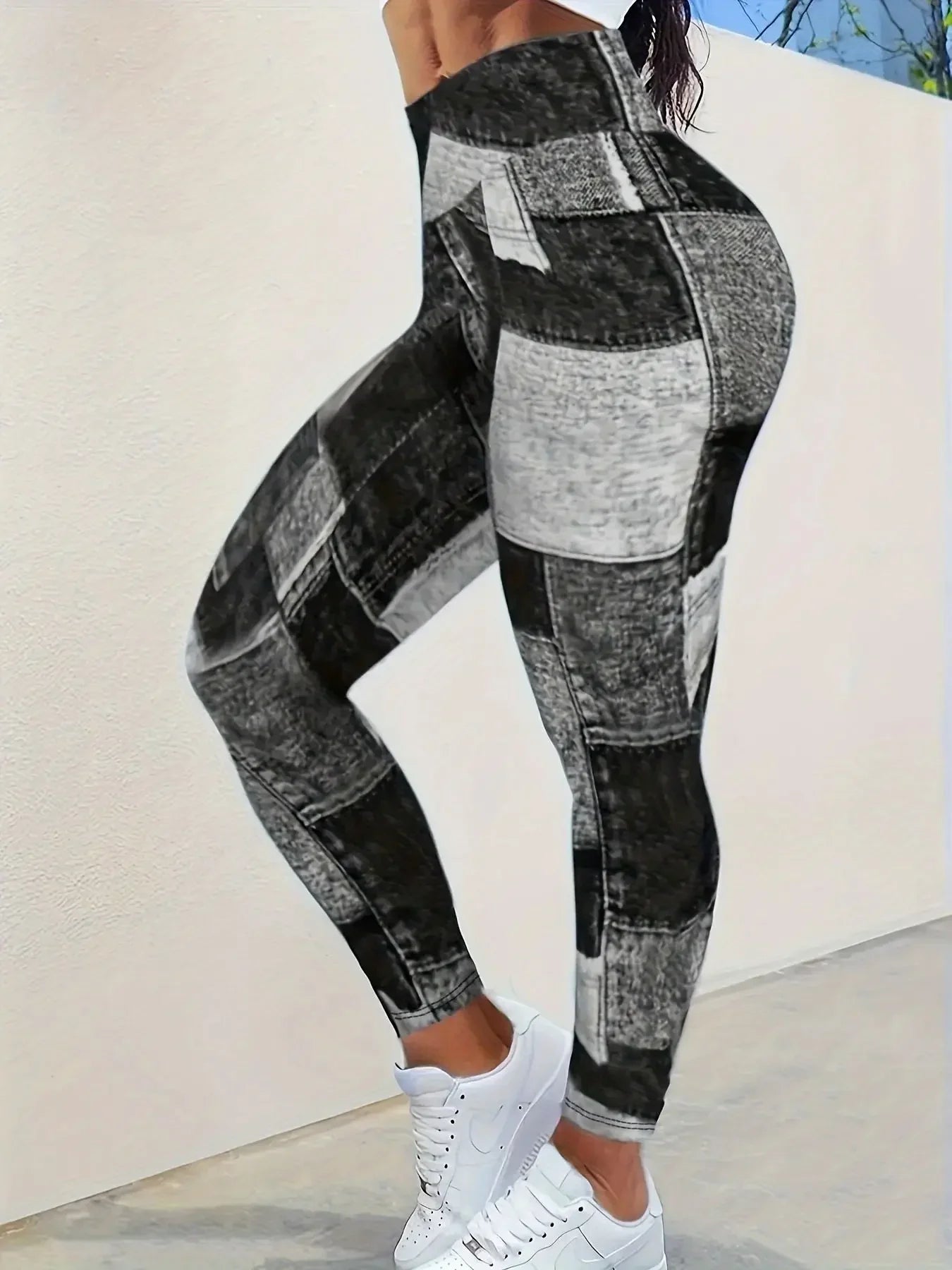 Women's Plus Size 1XL-5XL Casual Tights Sports Pants Casual Colored Slim Fit Pants Imitation Denim Tight High Waist Leggings