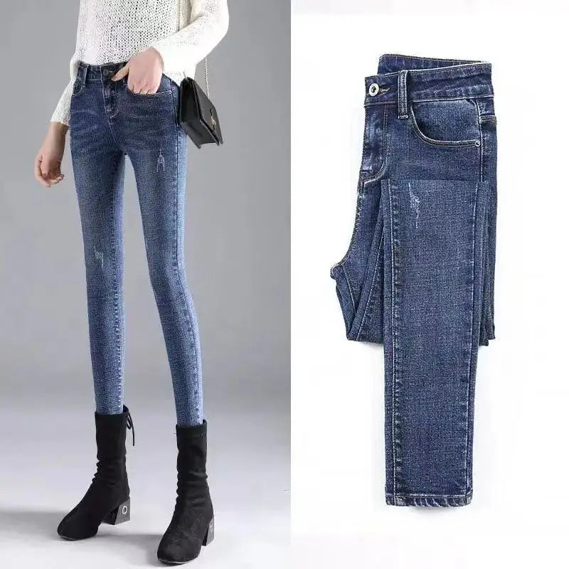 New Women Pants Autumn Elastic Pencil Trousers High Waist Ladies Tight Clothing Slim Fit Casual Skinny Denim Women Jeans PTKPCC