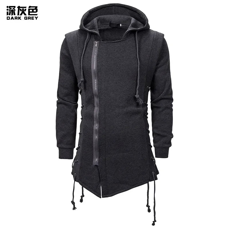 Men Hoodies Sweatshirts Casual Autumn New Slim Fit Solid Long Sleeve Trendy Punk Hooded Sweatshirt Gothic Drawstring Male Tops