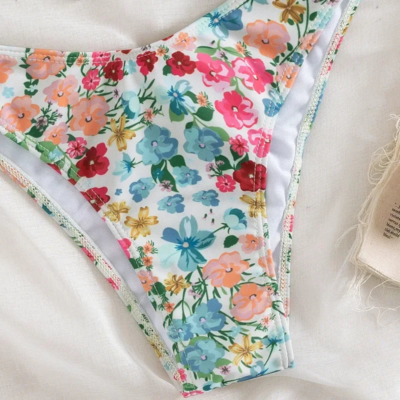 Floral Print Bandeau Bikini Set Off Shoulder Push Up Swimsuit Women Tube Top Bikinis Knot Swimwear Sexy Summer Bathing Suit