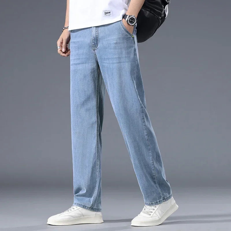 Lyocell Business Jeans Men's Spring Thin Casual Straight Fashion Loose Brand Pants Comfortable Male Denim Trousers