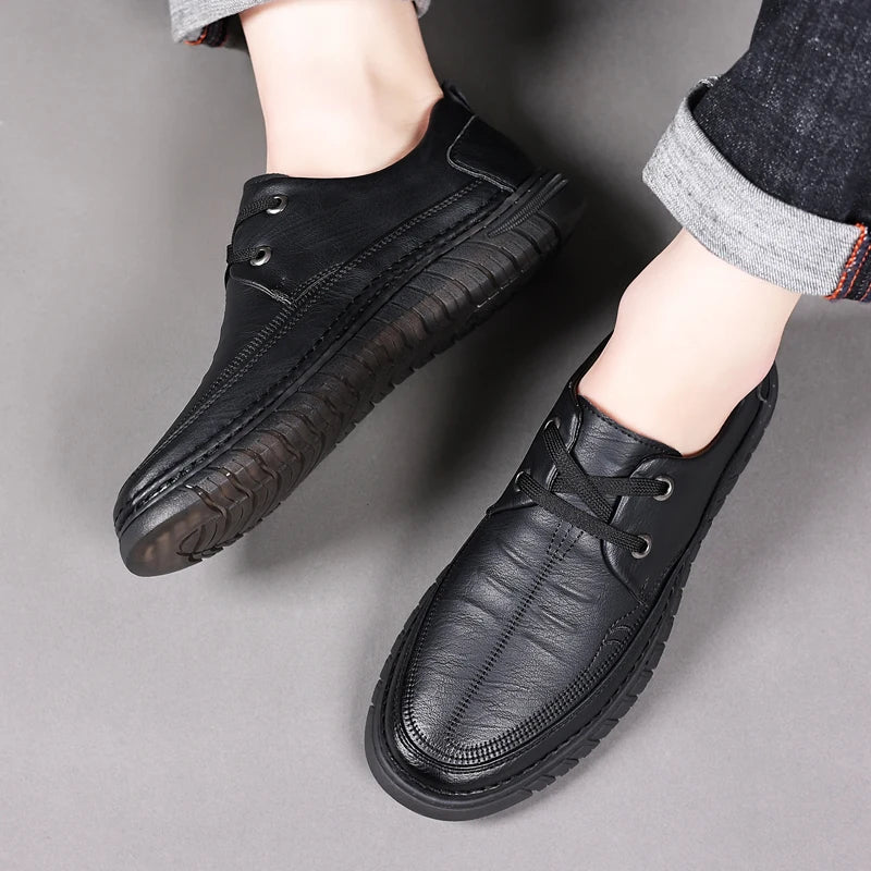 Flats Office Business Oxford Shoes Lace Up Men Leather Fashion Driving Shoes Man Comfortable Men Soft Sole Casual Sneakers Shoes