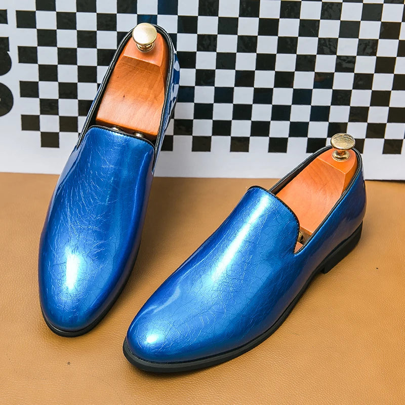 Luxury Designer Men's Pointed Candy Color Shiny Patent Leather Flats Shoes Male Wedding Casual Loafers Formal Dress Footwear