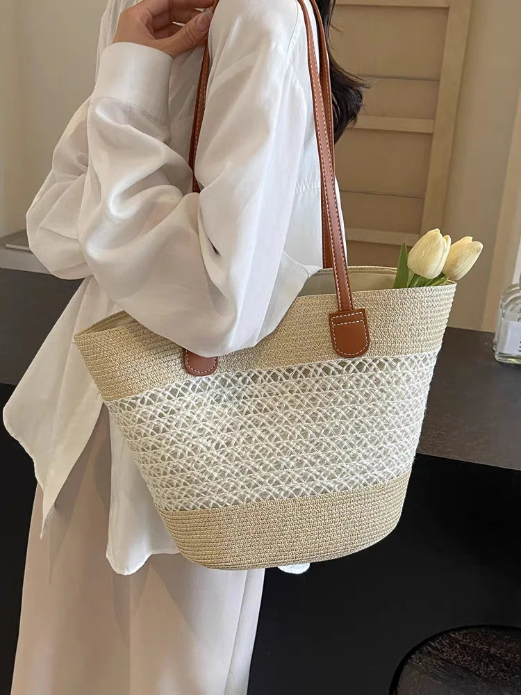 Women's Large Capacity Shoulder Bag Summer Straw Woven Basket Handbag Fashion Female Luxury Designer Beach Bag Bali Shopper Tote