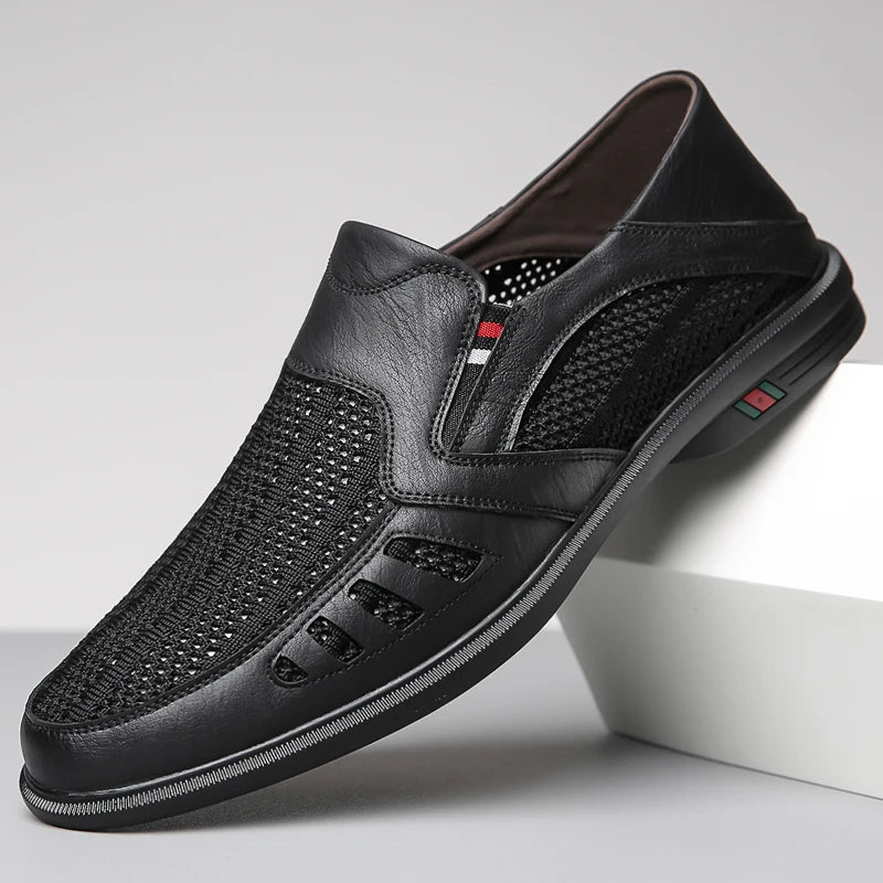 Business Leather Shoes For Men Summer British Style Hight Quality Casual White Leather Shoes Male Slip On Men Loafer Comfortable