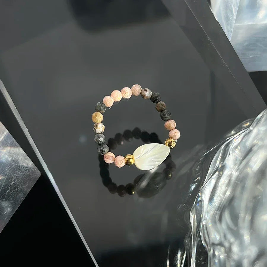 Handmade Facted 3mm Natural Stone Beaded Rings for Women Girls Fashion Jewelry Rhodochrosite Statement Ring Wedding Wholesale