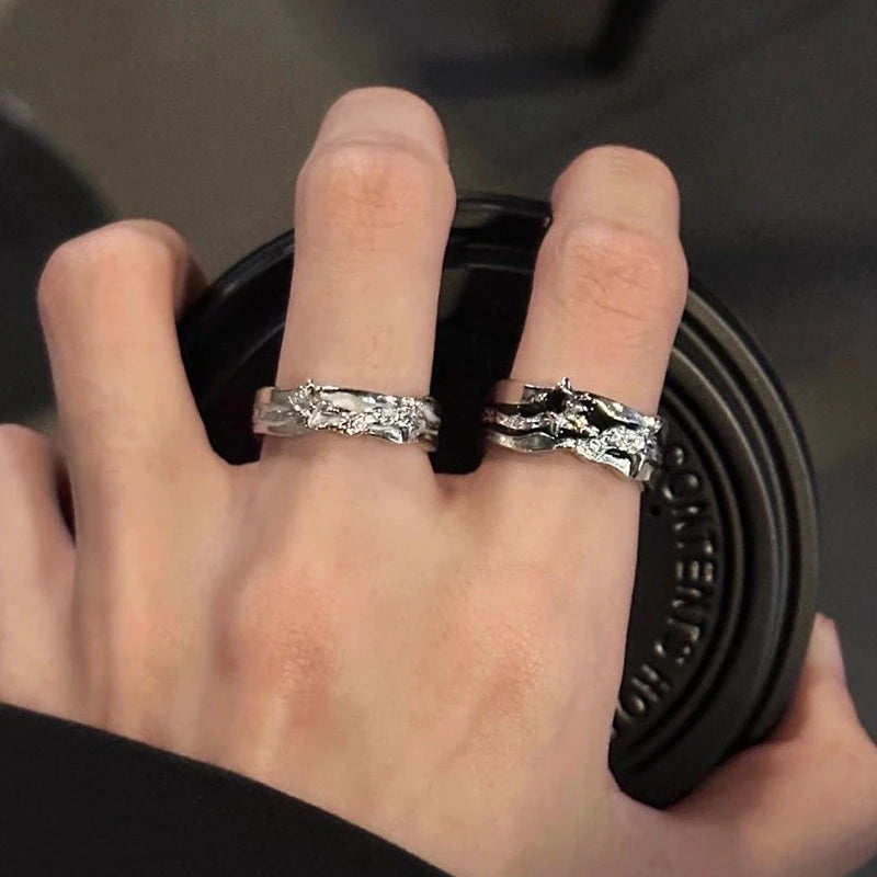 Gothic Irregular Gemstone Ring Aesthetic Girls Adjustable Black Stone Ring Women's Liquid Punk Ring Vintage Jewelry Accessories