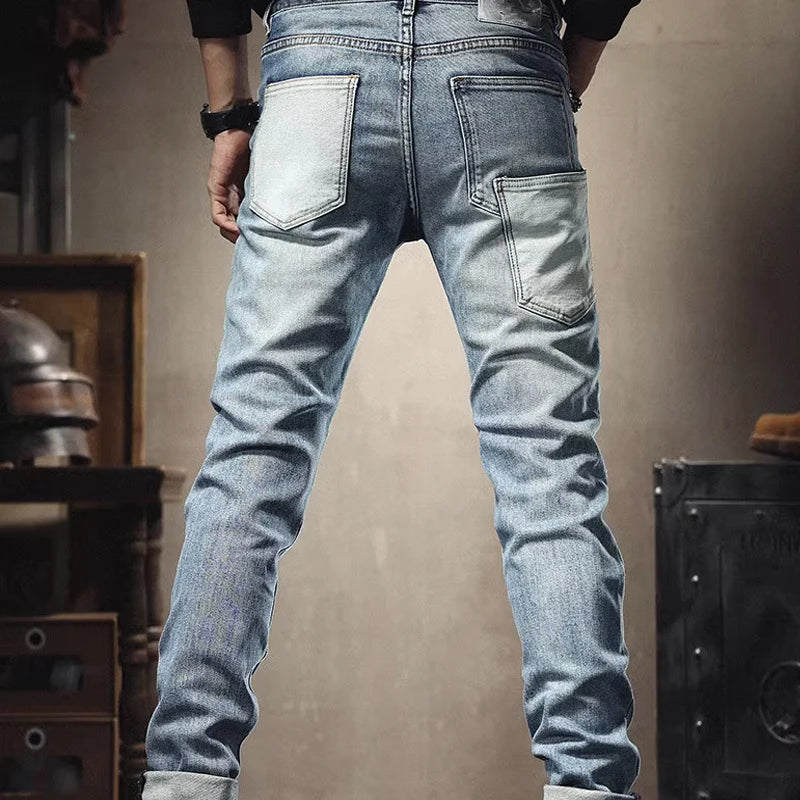 2025 Fashion Jeans men's Personality Multi-Pocket Trend Slim Fit Pants Elastic Streetwear Boyfriend Biker Man Straight Trousers