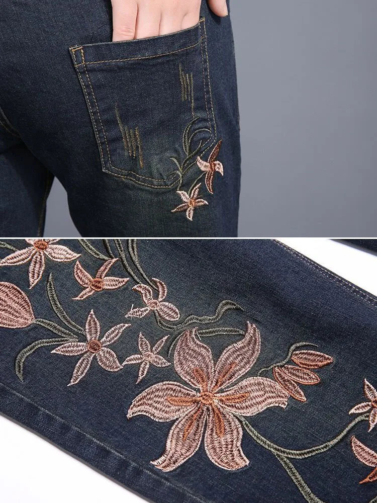 Embroidery Design Vintage Baggy Harem Jeans Women Casual Elastic High Waist Denim Pants Korean Streetwear Ankle Length Vaqueros