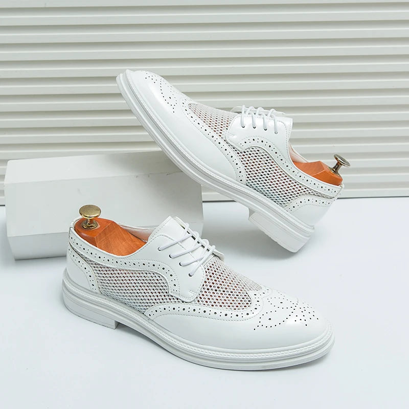 New Summer Oxford Shoes Luxury Brand Men's Wedding Shoes Pointed Toe Men Dress Shoes Breathable Casual Brogue Shoes Big Size 46