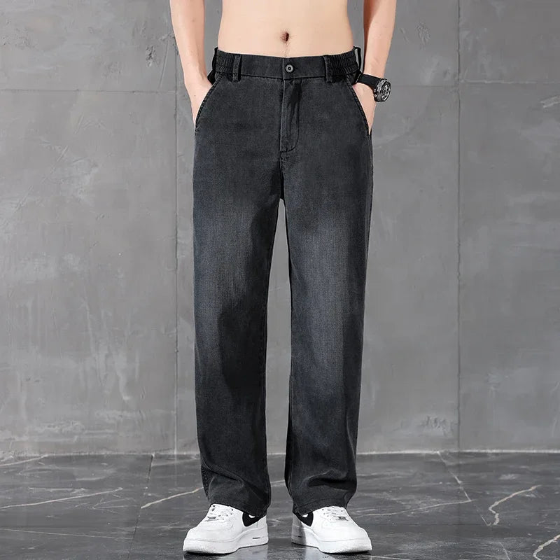 2025 New Summer Business Classic Thin Lyocell Men's Jeans Straight Denim Trousers Stretch Comfortable Loose Male Jean Pants