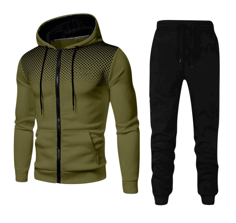 Autumn and Winter New European and American Solid Color Fleece Sweater Pants Men's Casual Zipper Sports Hat Set