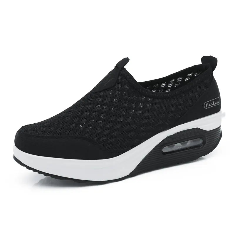 Wedge Hollowed Out Slip-on Mesh Platform Vulcanization Shoes
