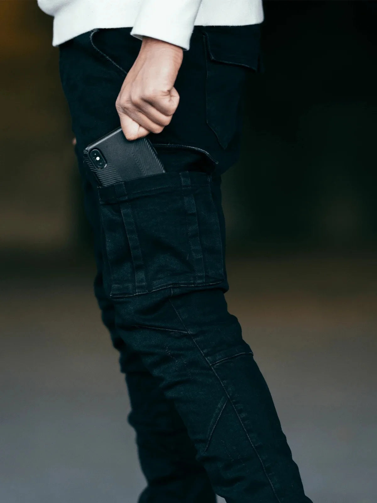 2025 New Men Street Elastic Denim Brand Jeans Narrow Legs Multi Pockets Cargo Pants Casual Slim Fit Daily Wear Joggers Mid Waist