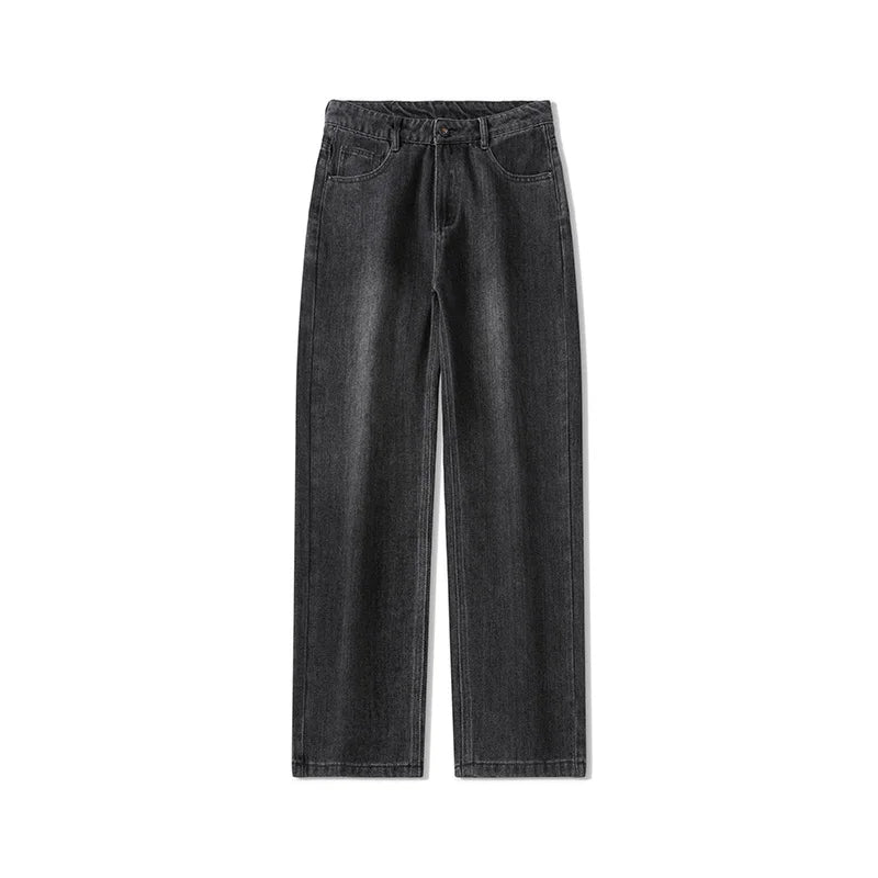 Men's Straight-Leg Jeans, Minimalist for All Seasons, Loose with Drape, Narrow-Wide Leg, Retro Casual Long Pants, Sizes 28-38