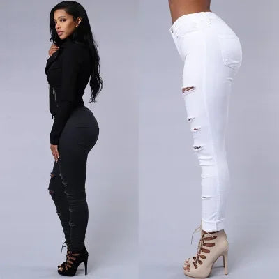 Sexy Skinny Jeans Women's Denim Pants Tight Fitting Hole Punching Fashionable Thin Leggings Casual Female Clothing