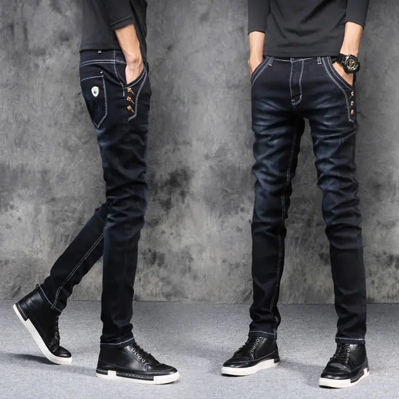 Fashion Stylish Korean Style Clothes Classic Kpop Streetwear Luxury Slim-Fit Smoke Gray Men's Jeans Casual Cowboy Pants for Men