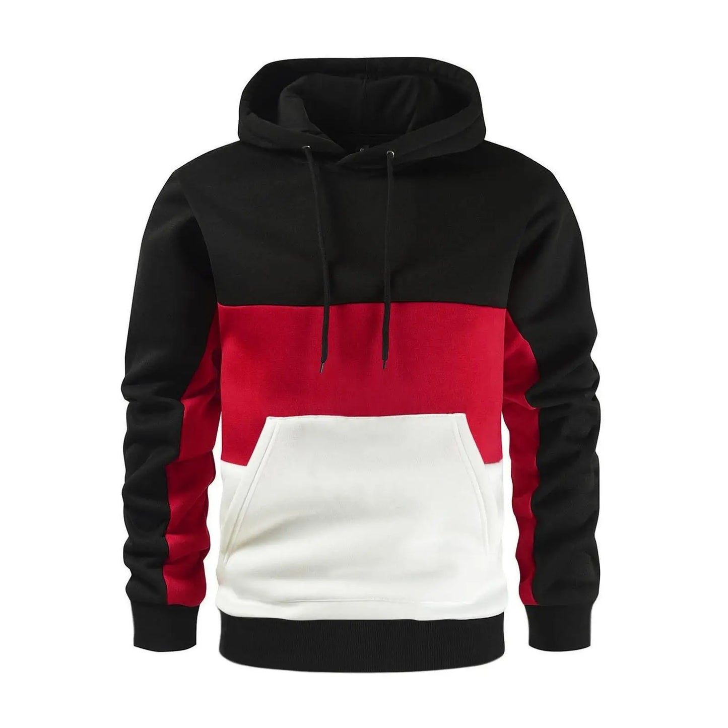 New Men's Patchwork Hoodie Outdoor Casual Sportswear Street Fashion Men's Fleece Thermal Hooded Sweatshirt Fall Winter Black