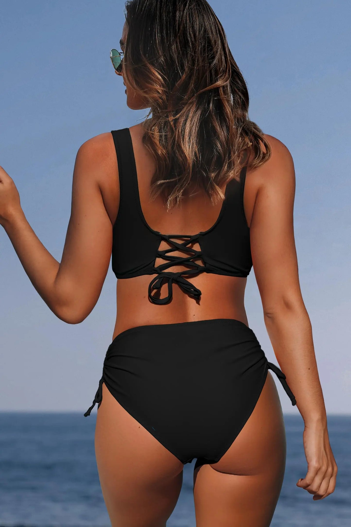 Women's High Waist Bikini Set Sexy Black Tied Swimwear Two Piece Bathing Suit for Women Summer Beach Pool Party Bikini Set 