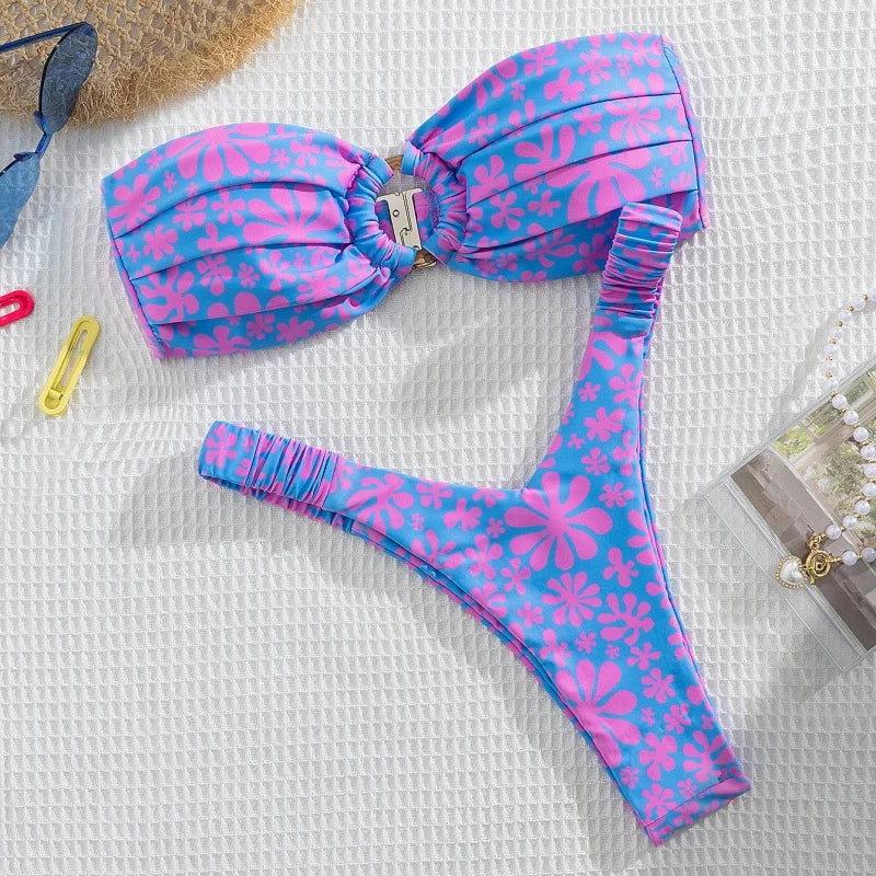 Micro Bikini Push Up Women Swimsuit Fashion Print Bikini Set Split Swimwear Summer 2025 New Beachwear Lady Bathing Suit 2 Piece