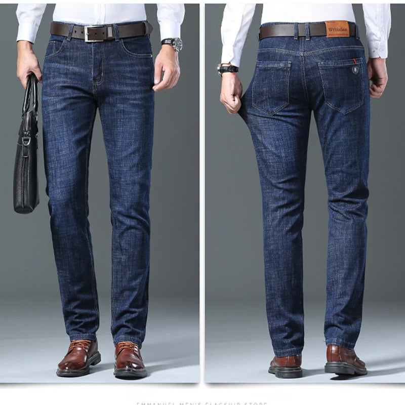 Male All-match Brand Trousers Four Season Men's High Quality Jeans Business Casual High Waist Denim Pants Simplicity Cool