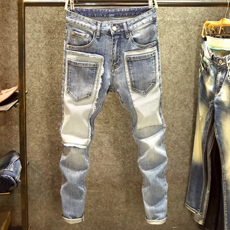 2025 Fashion Jeans men's Personality Multi-Pocket Trend Slim Fit Pants Elastic Streetwear Boyfriend Biker Man Straight Trousers