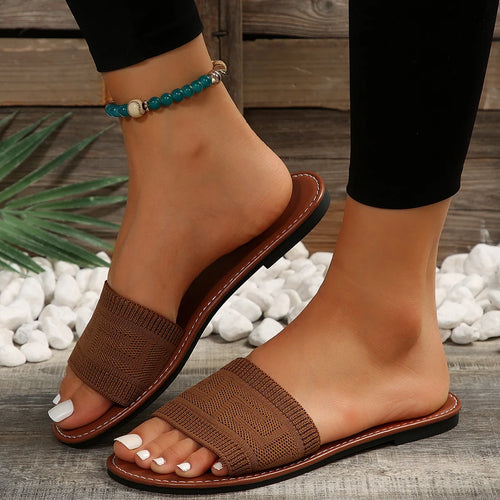 Women's Sandals Summer Luxury Fashion Flat Sandals Brown Designer Open Toe Non-Slip Outdoor Beach Slippers Slides Women