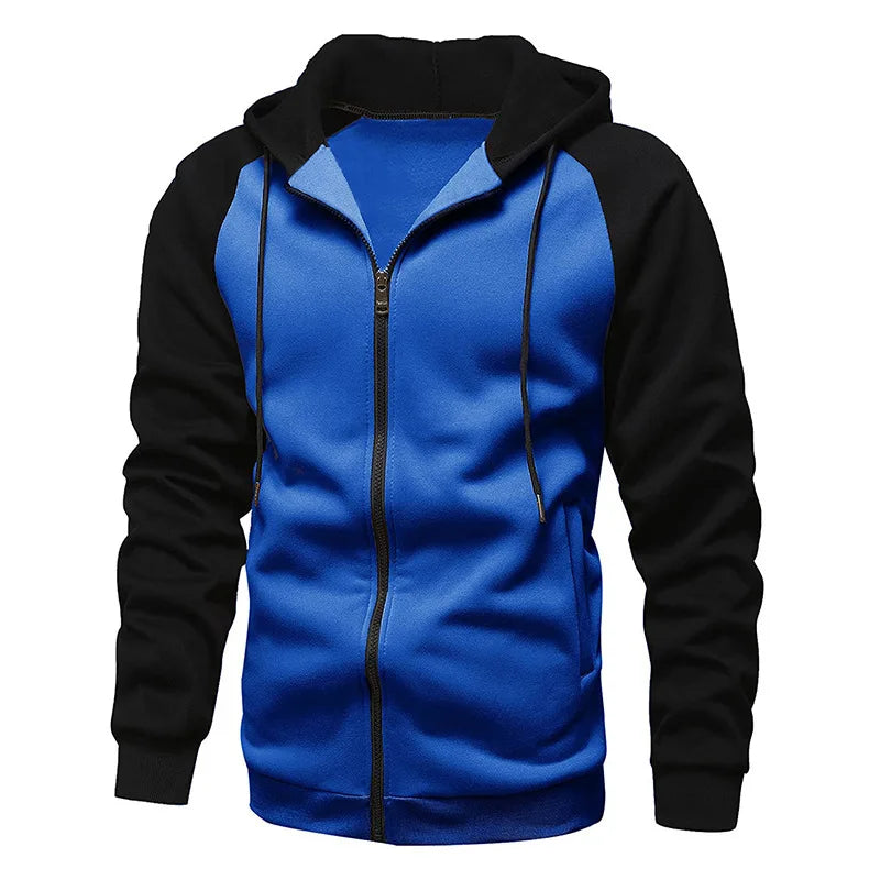 New Men's Zip-Up Color Block Hoodie with Casual Stylish & Durable Fall/Winter Top Raglan Sleeves Hoodies Sweatshirt Male