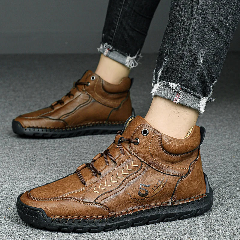 High Quality Men Outdoor Walking Hiking Loafers Casual Leisure Soft Bottom Shoes Fashion Flats Comfy Lace-Up Minimalist Shoes