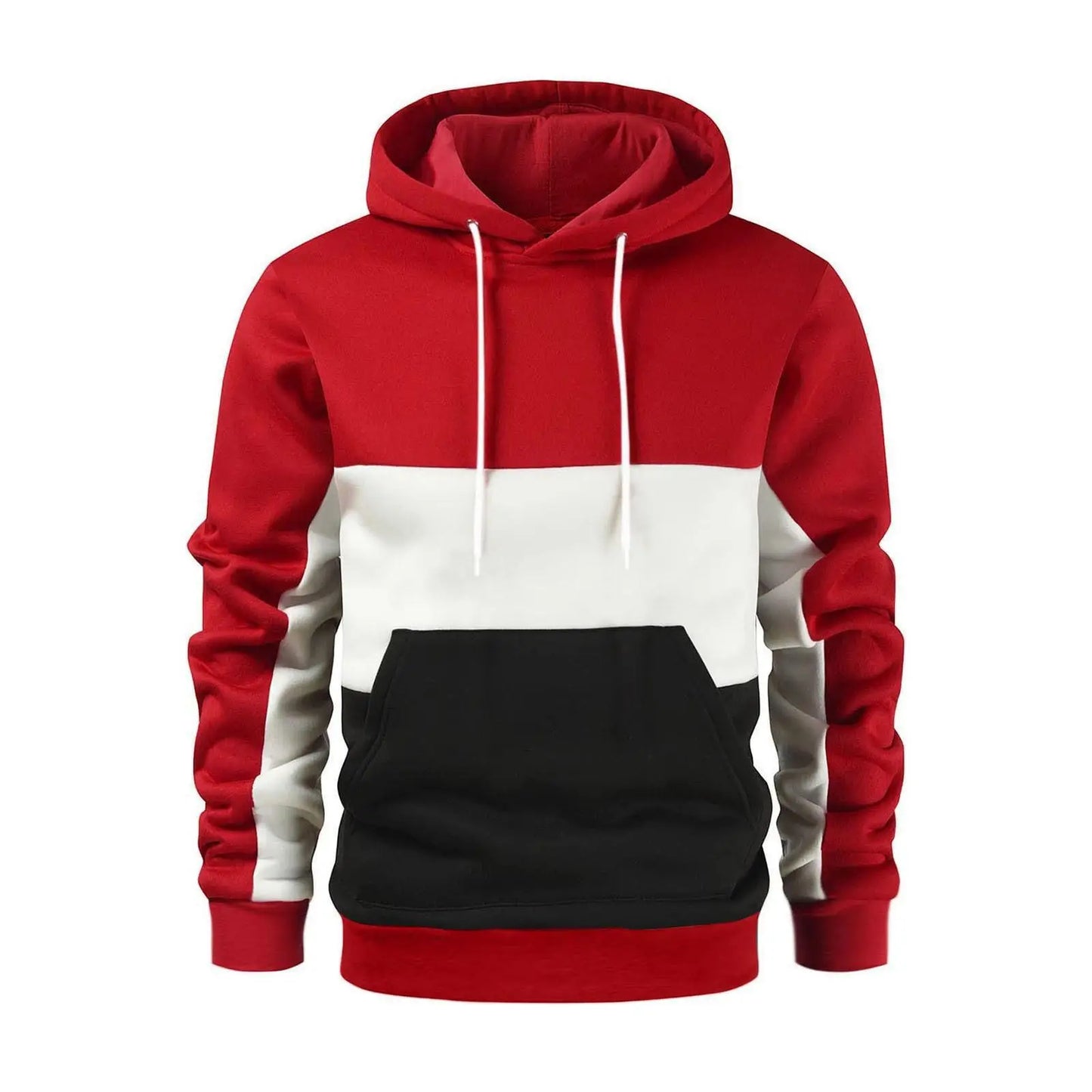 New Men's Patchwork Hoodie Outdoor Casual Sportswear Street Fashion Men's Fleece Thermal Hooded Sweatshirt Fall Winter Black