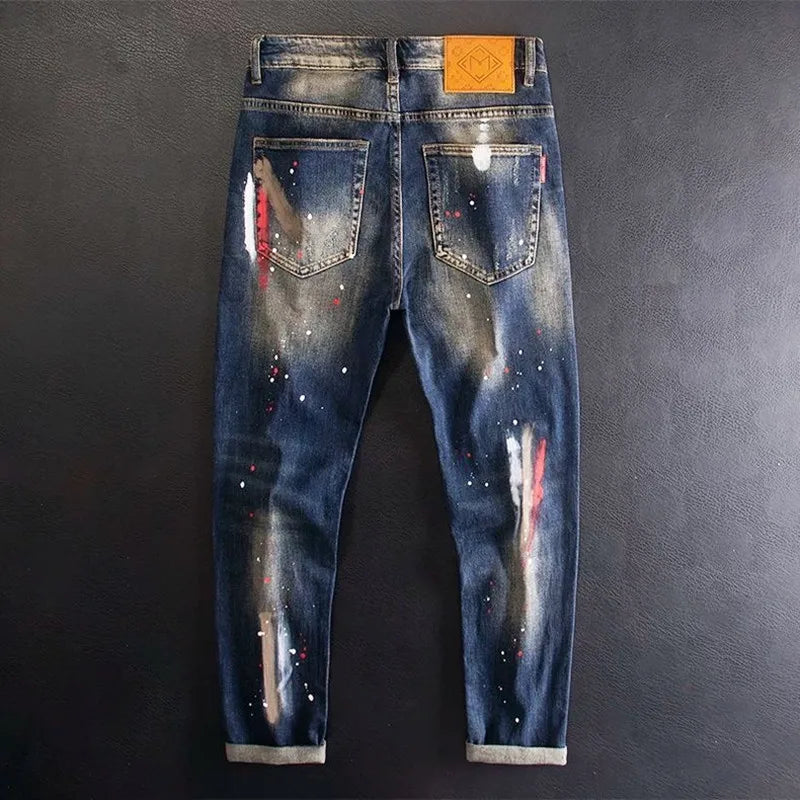 2024 Spring and Autumn New Fashion Trend Printed Straight Leg Stretch Jeans Men's Casual Loose Comfortable High Quality Pants