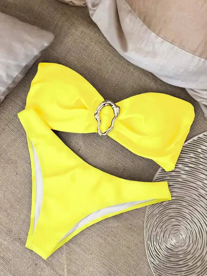 New Summer Swimwear Bikini Set Sexy Solid Strapless Bikini 2 Piece Set Women Split Swimsuit Low Waist Beach Bikini