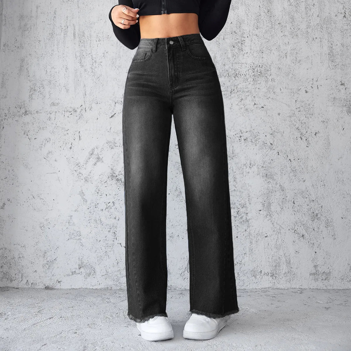 New Temperament High-waisted Wide-leg Jeans. Four Seasons Fashionable,simple,comfortable and Casual Straight-leg Jeans for Women