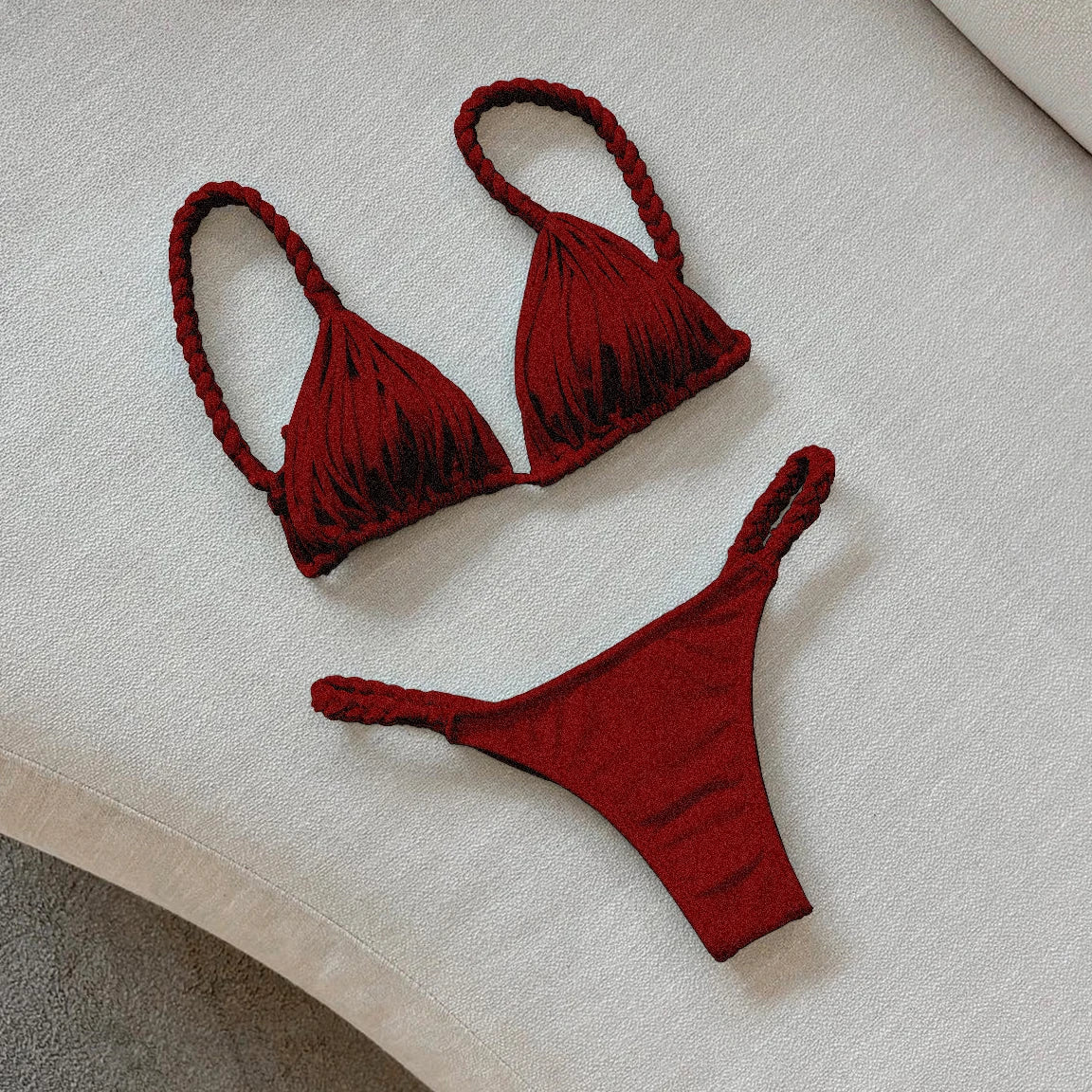 2025 New Bandage Stripe Brazilian Bikini Swimwear Women's Braided Rope Swimsuit Two Piece Set Female Sexy Mujer Beachwear Summer