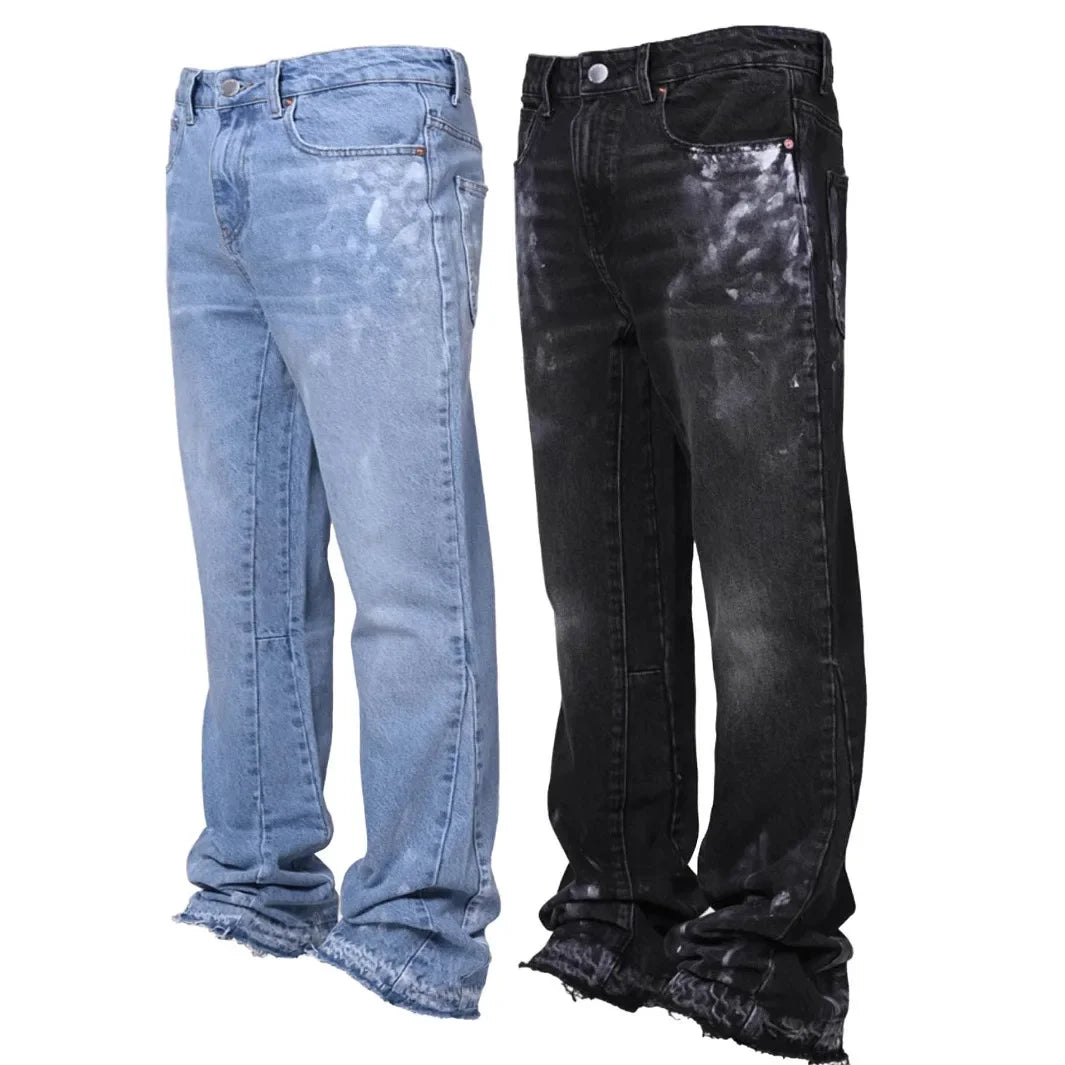 Jeans Men Denim Pant Vintage Straight Pants Mid Waist Stretch Distressed Washed Pockets Button Trousers 2025 Streetwear Denims